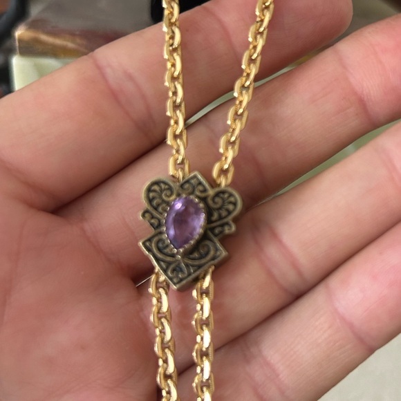 Sterling Silver with Amethyst gem on gold chain lanyard - Picture 8 of 11
